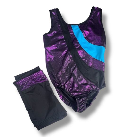 Danskin Now Gymnastics & Dance Elite Foil Leotard with Matching Shorts 10/12 - Picture 2 of 8